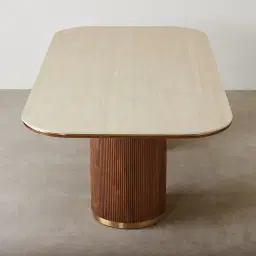 San Pierre Walnut Veneer Two-Leg Rectangular Dining Table with Travertine Finish Sintered Stone Top - 200x110cm