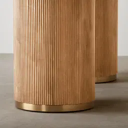 San Pierre Light Brown Ash Veneer Two-Leg Rectangular Dining Table with Travertine Finish Sintered Stone Top - 200x110cm