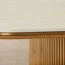 San Pierre Light Brown Ash Veneer Two-Leg Rectangular Dining Table with Travertine Finish Sintered Stone Top - 200x110cm