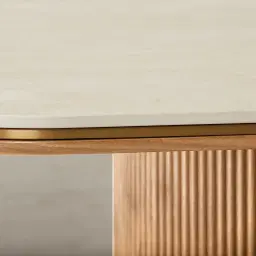 San Pierre Light Brown Ash Veneer Single Leg Rectangular Dining Table with Travertine Finish Sintered Stone Top - 200x110cm