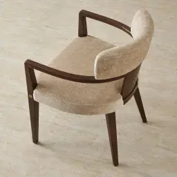 Lila Soft Beige Fabric Dining Chair - Amber Brown Wooden Legs