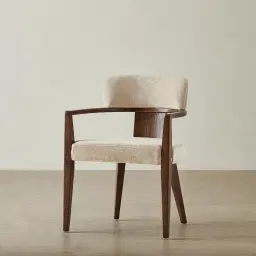 Lila Soft Beige Fabric Dining Chair - Amber Brown Wooden Legs