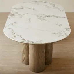 Terzetto Pandora Brown Sintered Stone Curved Dining Table - Medium Brown Wooden Legs 200x120cm