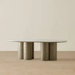 Terzetto Pandora Brown Sintered Stone Curved Dining Table - Medium Brown Wooden Legs 200x120cm