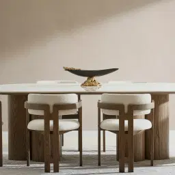 Terzetto Pandora Brown Sintered Stone Curved Dining Table - Medium Brown Wooden Legs 200x120cm