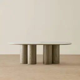 Terzetto Pandora Brown Sintered Stone Curved Dining Table - Medium Brown Wooden Legs 200x120cm