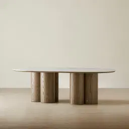 Terzetto Pandora Brown Sintered Stone Curved Dining Table - Medium Brown Wooden Legs 200x120cm