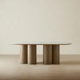 Terzetto Pandora Brown Sintered Stone Curved Dining Table - Medium Brown Wooden Legs 200x120cm