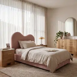Poppy Dusty Pink Chenille Fabric King Single Bed