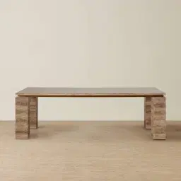 Monolith Natural Silver-Grey Travertine Dining Table