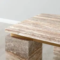 Monolith Natural Silver-Grey Travertine Dining Table