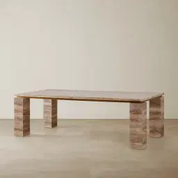 Monolith Natural Silver-Grey Travertine Dining Table