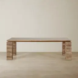 Monolith Natural Silver-Grey Travertine Dining Table