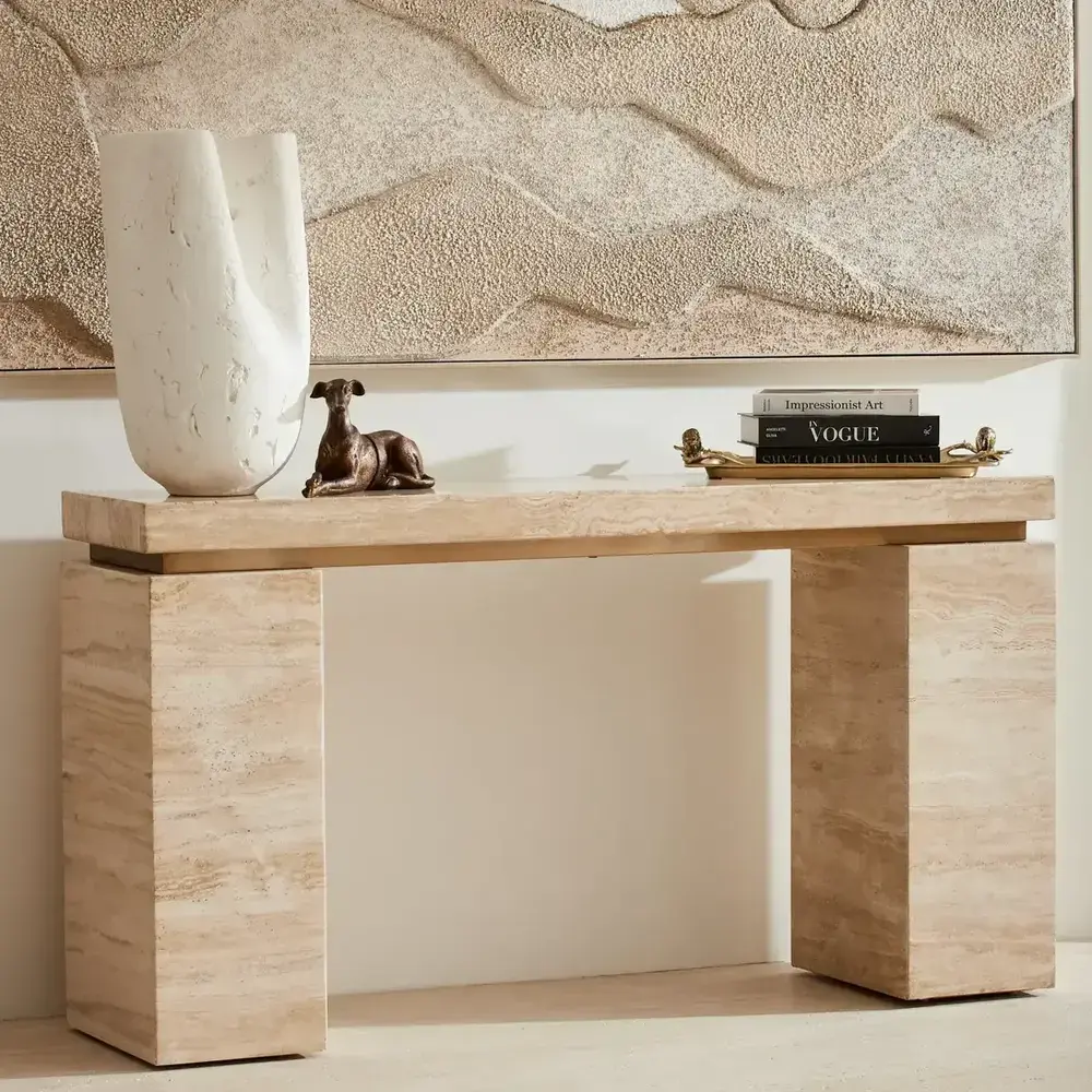 Monolith Natural Cream Travertine Console Table
