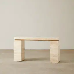 Monolith Natural Cream Travertine Console Table