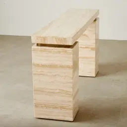 Monolith Natural Cream Travertine Console Table