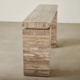 Monolith Natural Silver-Grey Travertine Console Table
