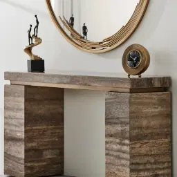Monolith Natural Silver-Grey Travertine Console Table