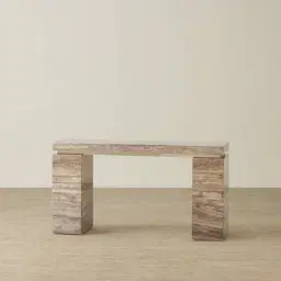 Monolith Natural Silver-Grey Travertine Console Table