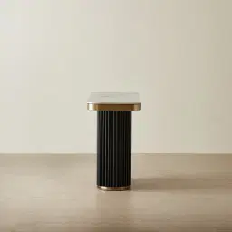 Archie Black Single-leg Console Table with Statuario White Sintered Stone Top