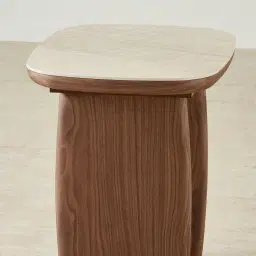 Sierra Walnut Brown Side Table - Sintered Stone Top