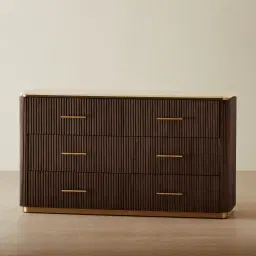 San Pierre Ebony Brown Ash Veneer Dresser with Travertine Finish Sintered Stone Top