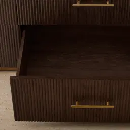 San Pierre Ebony Brown Ash Veneer Dresser with Travertine Finish Sintered Stone Top