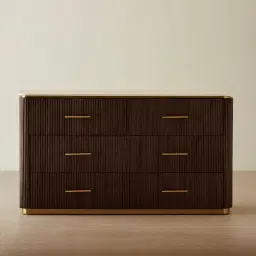 San Pierre Ebony Brown Ash Veneer Dresser with Travertine Finish Sintered Stone Top