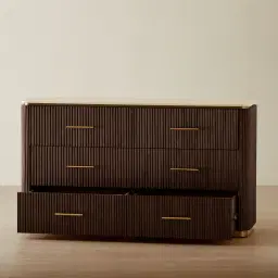 San Pierre Ebony Brown Ash Veneer Dresser with Travertine Finish Sintered Stone Top