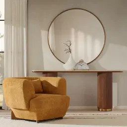 San Pierre Ebony Brown Ash Veneer Two-Leg Console Table with Travertine Finish Sintered Stone Top