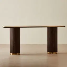 San Pierre Ebony Brown Ash Veneer Two-Leg Console Table with Travertine Finish Sintered Stone Top