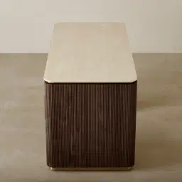 San Pierre Ebony Brown Ash Veneer Study Desk with Travertine Finish Sintered Stone Top