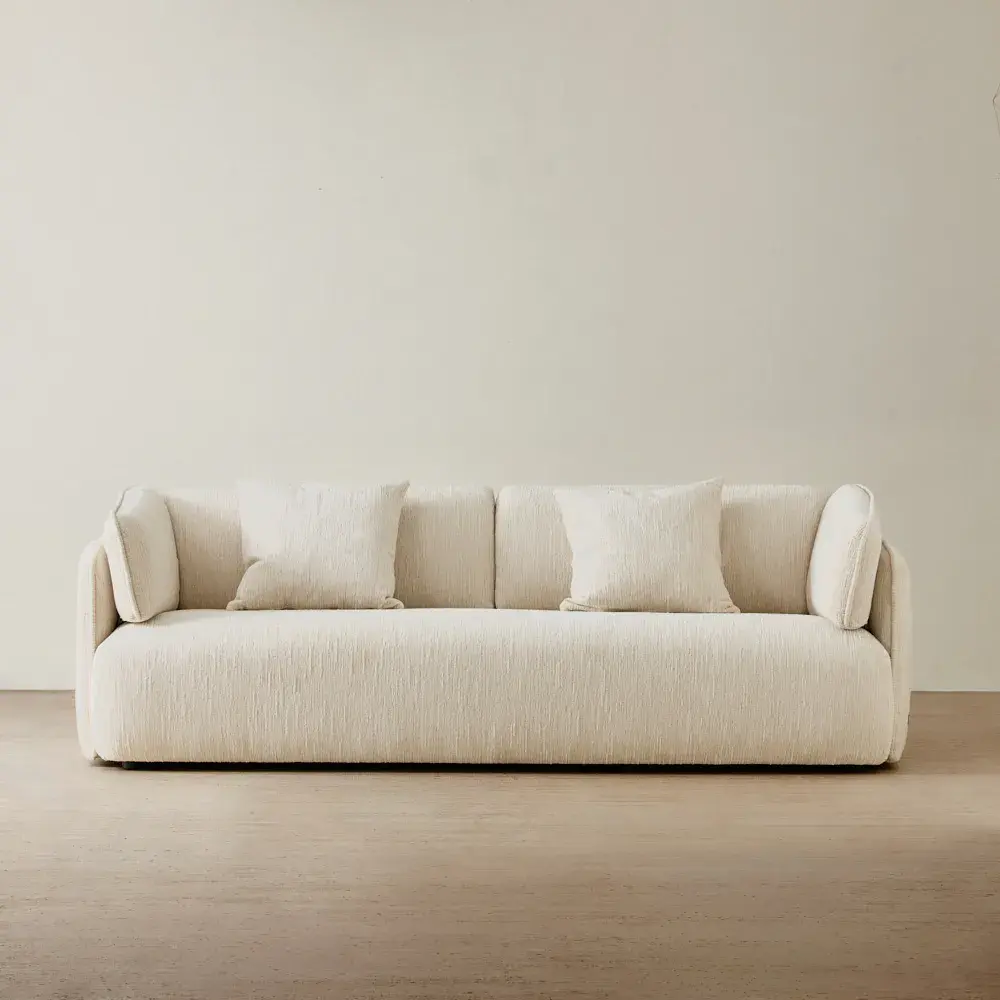 Marcela Atlas Cream 3-Seater Chenille Fabric Sofa