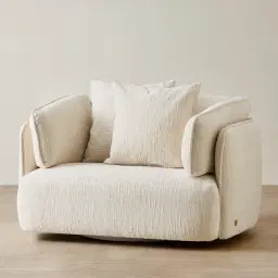 Marcela Atlas Cream Chenille Fabric Swivel Occasional Chair