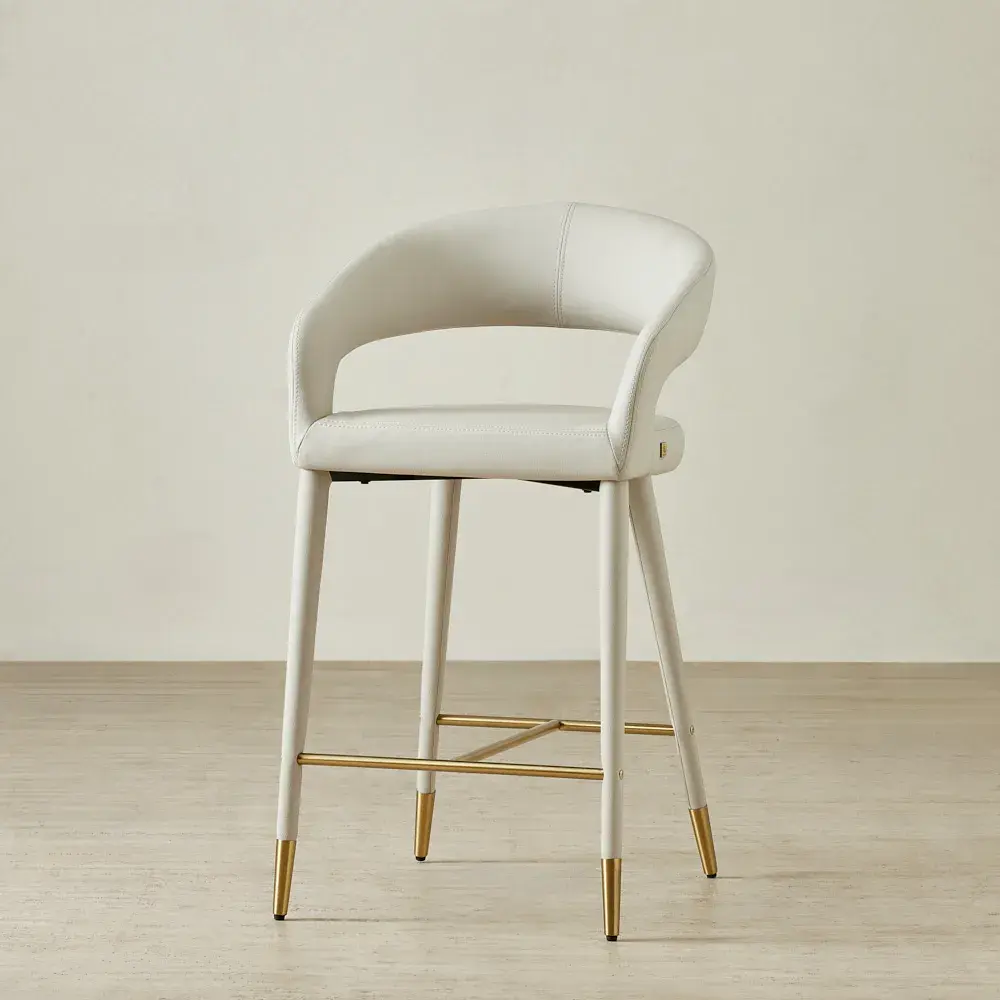 Moulin Glacier Grey Vegan Leather 66cm Counter Stool - Champagne Gold Legs