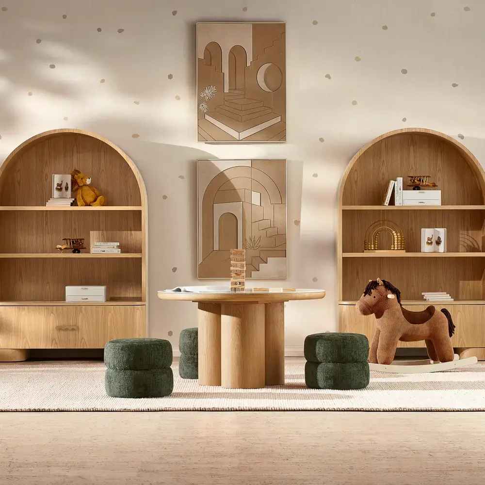 Terzetto Kids White Sintered Stone Play Table - Light Oak Veneer Legs