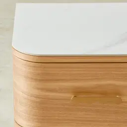 Terzetto Kids Light Oak Veneer Bedside Table with White Sintered Stone Top