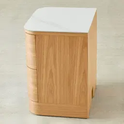 Terzetto Kids Light Oak Veneer Bedside Table with White Sintered Stone Top