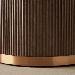 San Pierre Ebony Brown Ash Veneer High Round Coffee Table with Cream Travertine Finish Sintered Stone Top