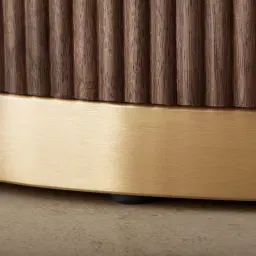 San Pierre Ebony Brown Ash Veneer Side Table with Cream Travertine Finish Sintered Stone Top