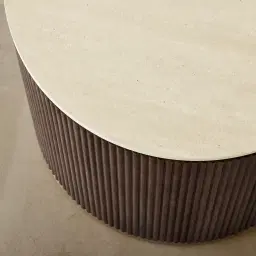 San Pierre Ebony Brown Ash Veneer Side Table with Cream Travertine Finish Sintered Stone Top