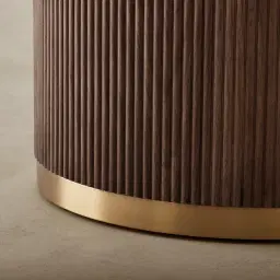 San Pierre Ebony Brown Ash Veneer Side Table with Cream Travertine Finish Sintered Stone Top