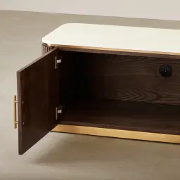 San Pierre Ebony Brown Ash Veneer Entertainment Unit with Cream Travertine Finish Sintered Stone Top