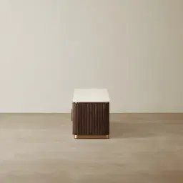 San Pierre Ebony Brown Ash Veneer Entertainment Unit with Cream Travertine Finish Sintered Stone Top