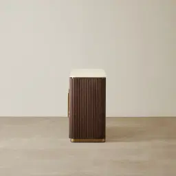 San Pierre Ebony Brown Ash Veneer Sideboard with Cream Travertine Finish Sintered Stone Top