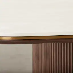 San Pierre Ebony Brown Ash Veneer Two-Leg Rectangular Dining Table with Cream Travertine Finish Sintered Stone Top - 270x120cm