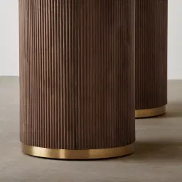 San Pierre Ebony Brown Ash Veneer Two-Leg Rectangular Dining Table with Cream Travertine Finish Sintered Stone Top - 200x110cm