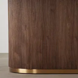 San Pierre Ebony Brown Ash Veneer Single Leg Rectangular Dining Table with Cream Travertine Finish Sintered Stone Top - 200x110cm