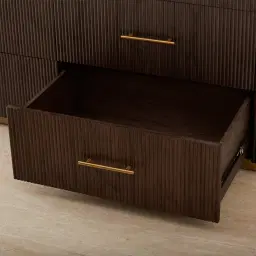 San Pierre Ebony Brown Ash Veneer Dresser with Cream Travertine Finish Sintered Stone Top