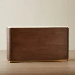 San Pierre Ebony Brown Ash Veneer Dresser with Cream Travertine Finish Sintered Stone Top